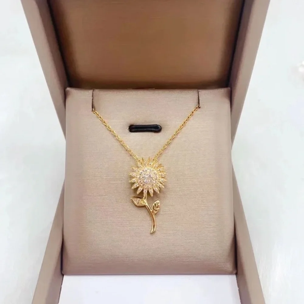 18K Gold Fidget Spinner Sunflower Gemstone Necklace With Diamonds
